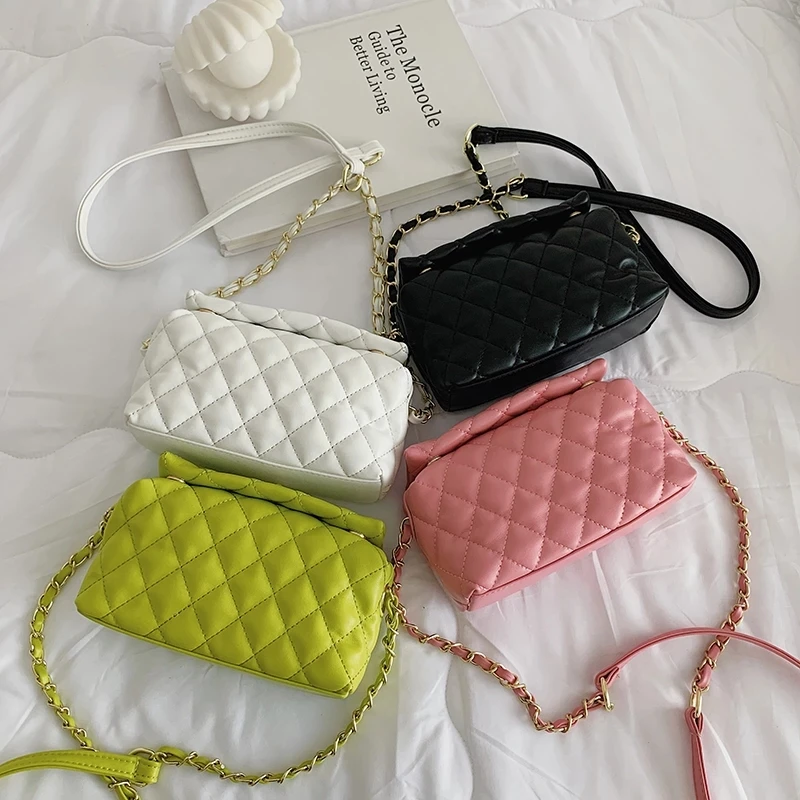 New Design Trendy Green Lingge Chain Shoulder Bag Female Small Box Crossbody Bag Branded Women Summer All-match Messenger Bags