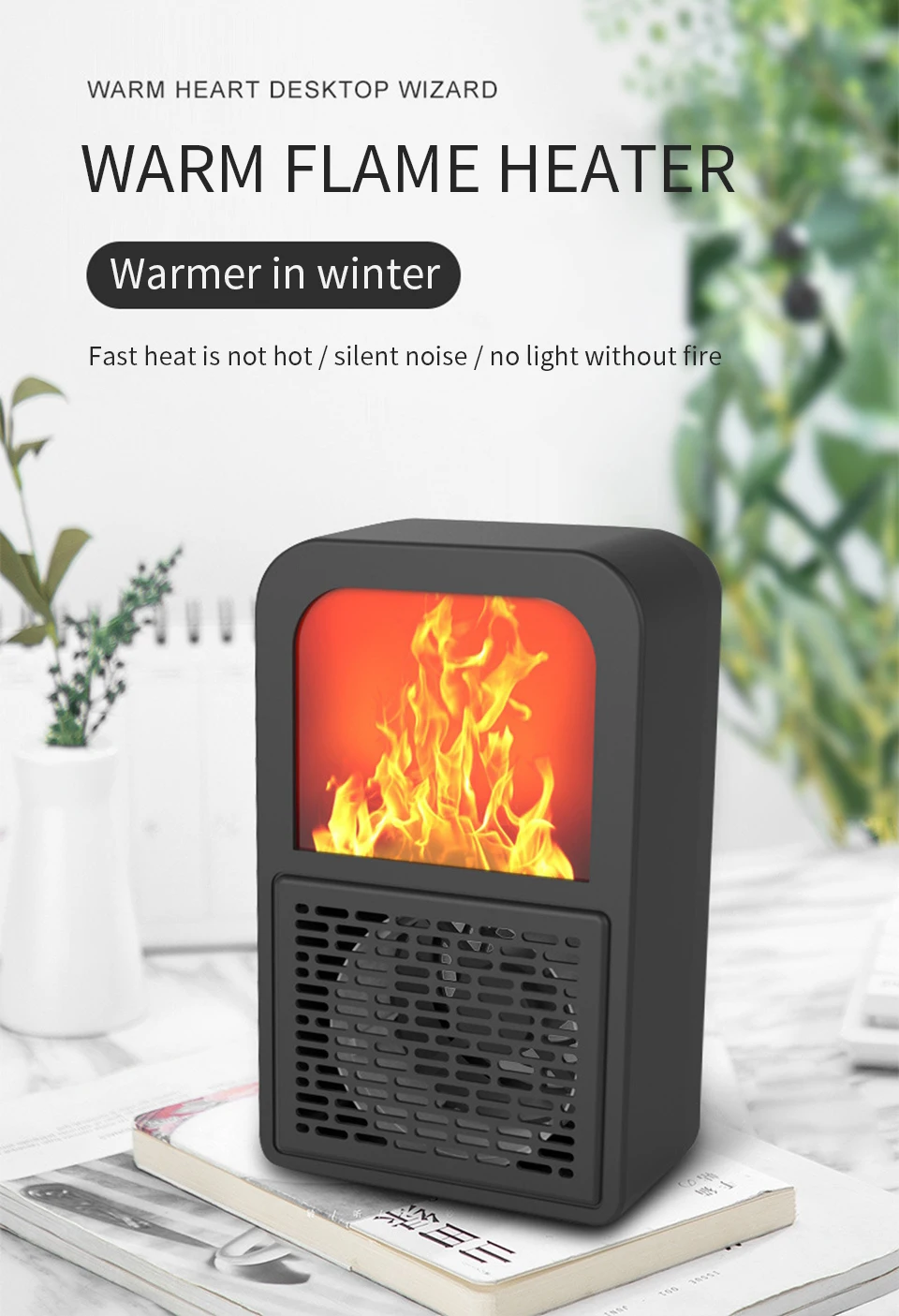 Portable 3D Flame Heater Space Home Mini Electric Heaters Heated Room Heaters Fan Small Heating Stove Radiator Machine for EU/US