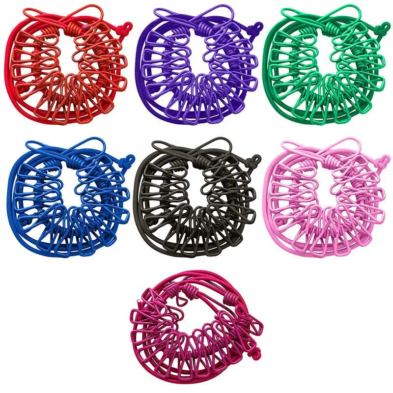 

Portable Elastic Durable Clothesline Hanger Line with 12 Clips Hanging Rope Line Windbreak Camping Traveling Outdoor Sports