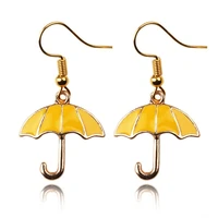 fashion cute himym tv show romantic drop earrings yellow umbrella korean enamel jewelry gift for women