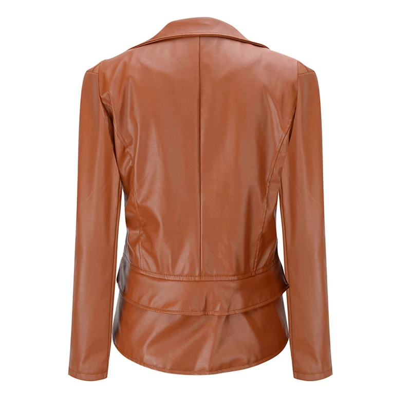 Женская короткая куртка из искусственной кожи черная мотоциклетная на молнии