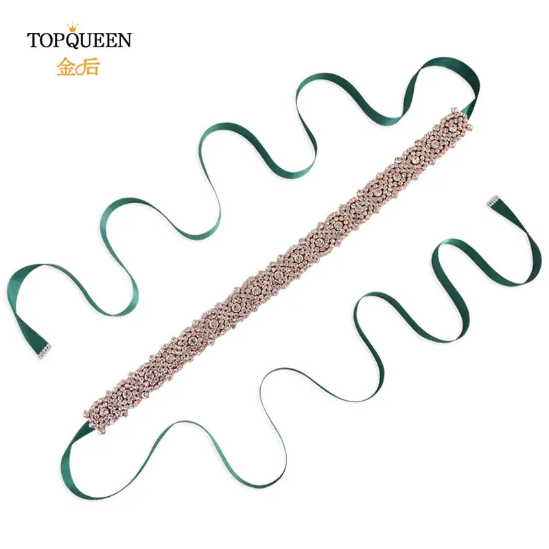 TOPQUEEN S28B-RG розовое золото свадебный пояс Стразы пояс для свадебных платьев пояс с бисером ручной работы пояс подруги невесты и пояса - Цвет: green