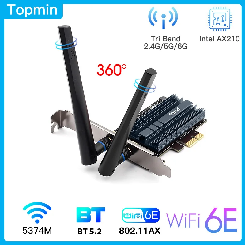 

Двухдиапазонная беспроводная сетевая карта fenvi, 3000 Мбит/с, Wi-Fi 6e, Intel AX210, Wi-Fi адаптер AX210NGW, 802, 11ac/ax, Bluetooth 5,2, для настольных ПК