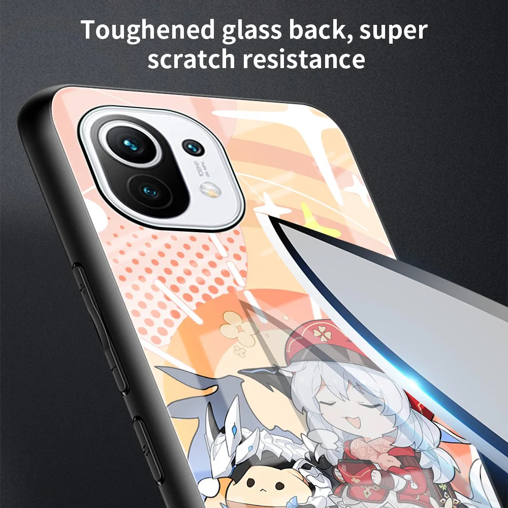genshin impact glass case for xiaomi mi poco x3 nfc 10t pro note 10 lite f3 gt 11 m3 9t m2 9 luxury tempered phone cover funda free global shipping