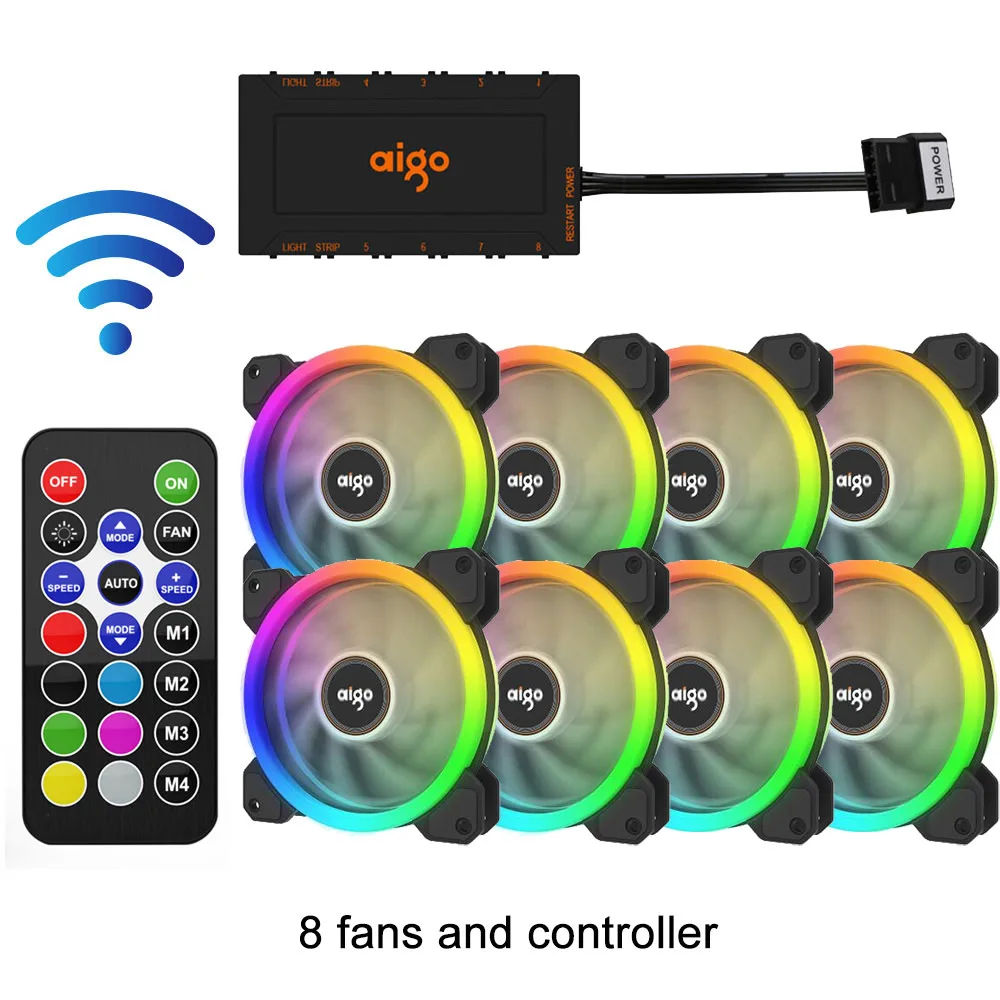 8 fans and IR Remote Aigo DR12 120 мм кулер вентилятор двойной Aura RGB PC Вентилятор охлаждения для компьютера бесшумный игровой чехол с ИК-пультом дистанционного управления am3 am4 - Цвет лезвия: 8 fans and IR Remote