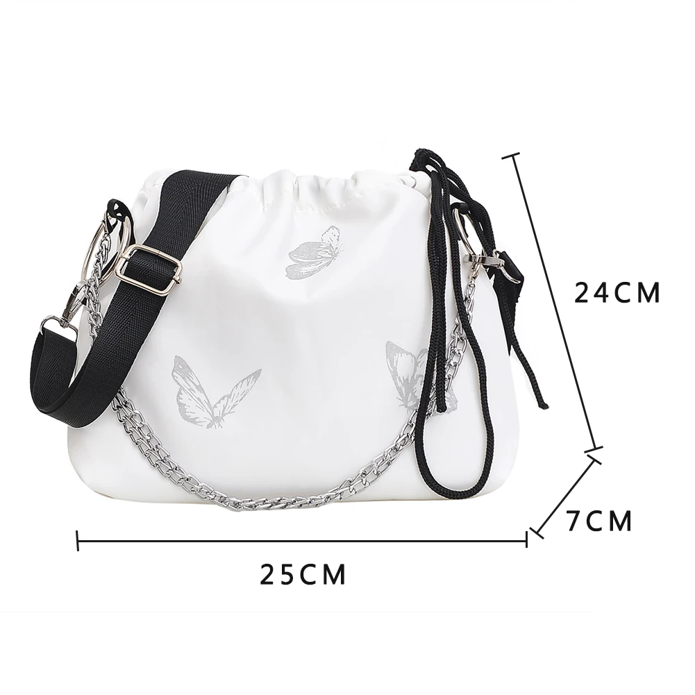 

Fashion Luminous Butterfly Pattern Messenger Bag Women Drawstring Chain Shoulder Pouch Nylon CasualTravel Street Lady Handbag