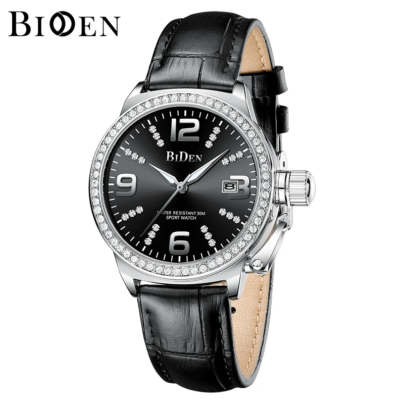 

Custom Logo Fashion Waterproof Luxury Diamond Leather Quartz Watches For Women
