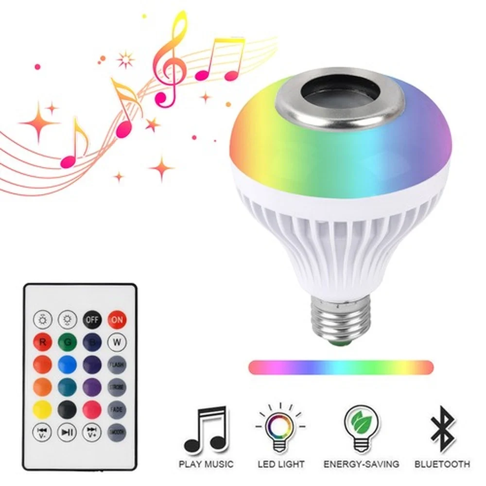 

Smart E27 12W Ampoule LED Bulb RGB Light Wireless Bluetooth Audio Speaker Music Playing Dimmable Lamp with 24 Key Remote Control