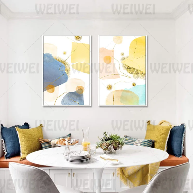 Абстрактная Асимметричная цветная живопись для украшения дома золотые линии