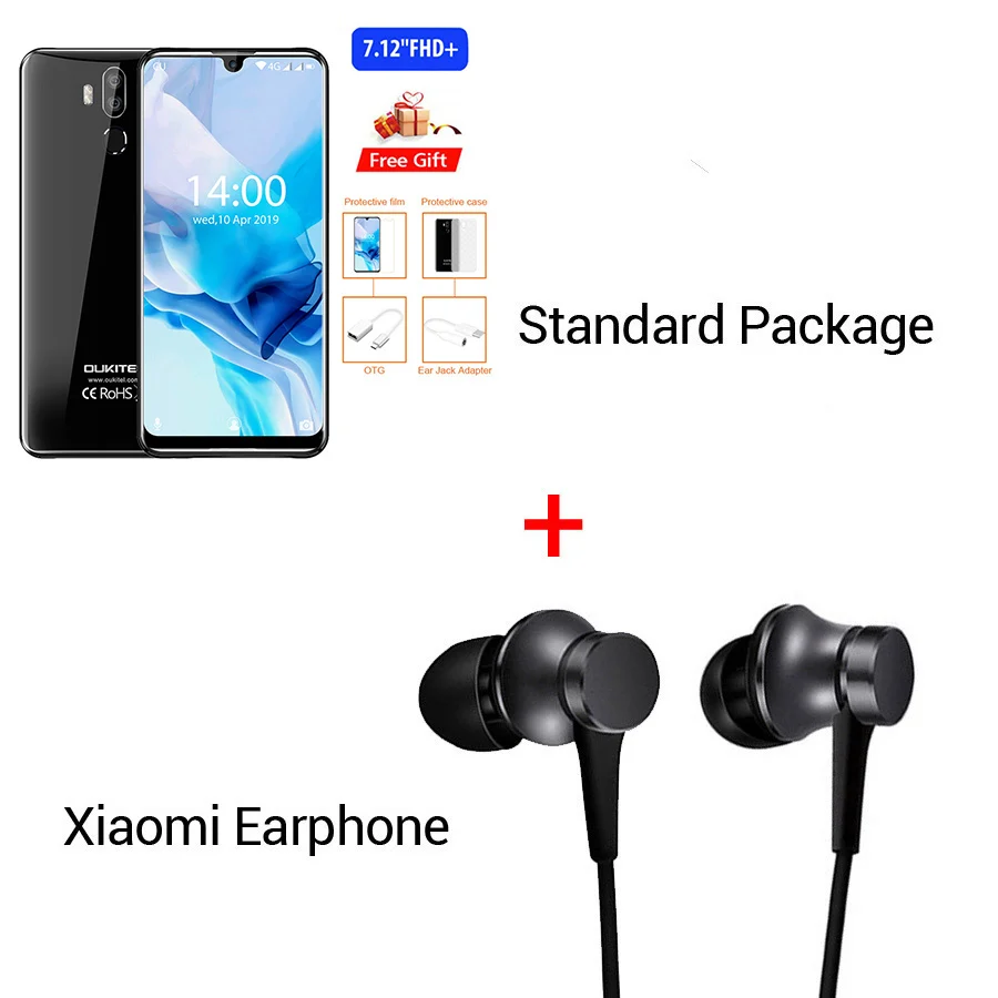 Black N Earphone OUKITEL K9 водослива 7,1" FHD+ 1080*2244 16MP+ 2MP/8MP смартфон 4GB 64GB Face ID 6000mAh 5 V/6A Быстрая зарядка OTG Мобильный телефон - Цвет: Black N Earphone