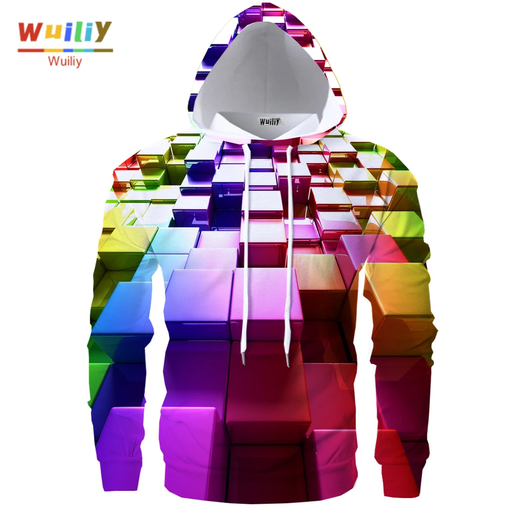 

Men's Color Block Hoodies 3D Pattern Sweatshirt Rainbow Graphic Hooded Long Sleeve Tops La Hip Hop Casual Clothes Women/Men