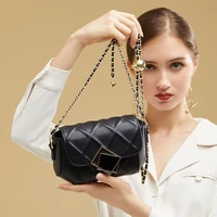 luxury soft cowhide cow leather lattice chain flap bags womens shoulder travel lock messenger crossbody purses and handbags