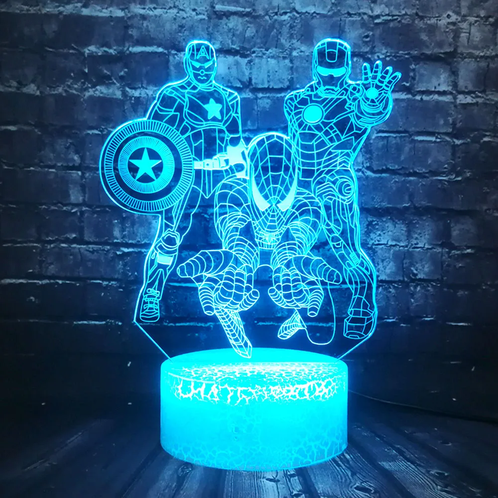 9 вариантов 3D светодиодный Железный человек Bulbing ночные светильники Иллюзия красочный градиент настольная лампа для спальни мальчиков Рождественский фестиваль подарки на день рождения