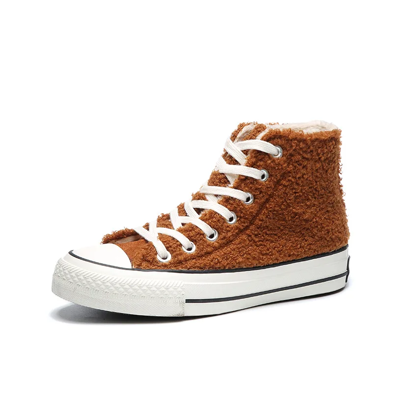 Женские теплые кроссовки на меху Повседневные высокие из флока плоской подошве