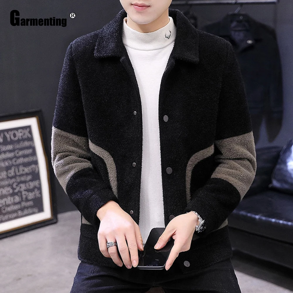 

Garmenting Men Fashion 2020 Patchwork Tops Jacket Autumn Winter Warm Jackets Model Single-breasted Pockets Male Kpop Outerwear