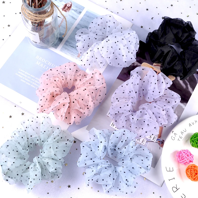 Женские резинки для волос в горошек эластичные фиксации хвостиков аксессуары