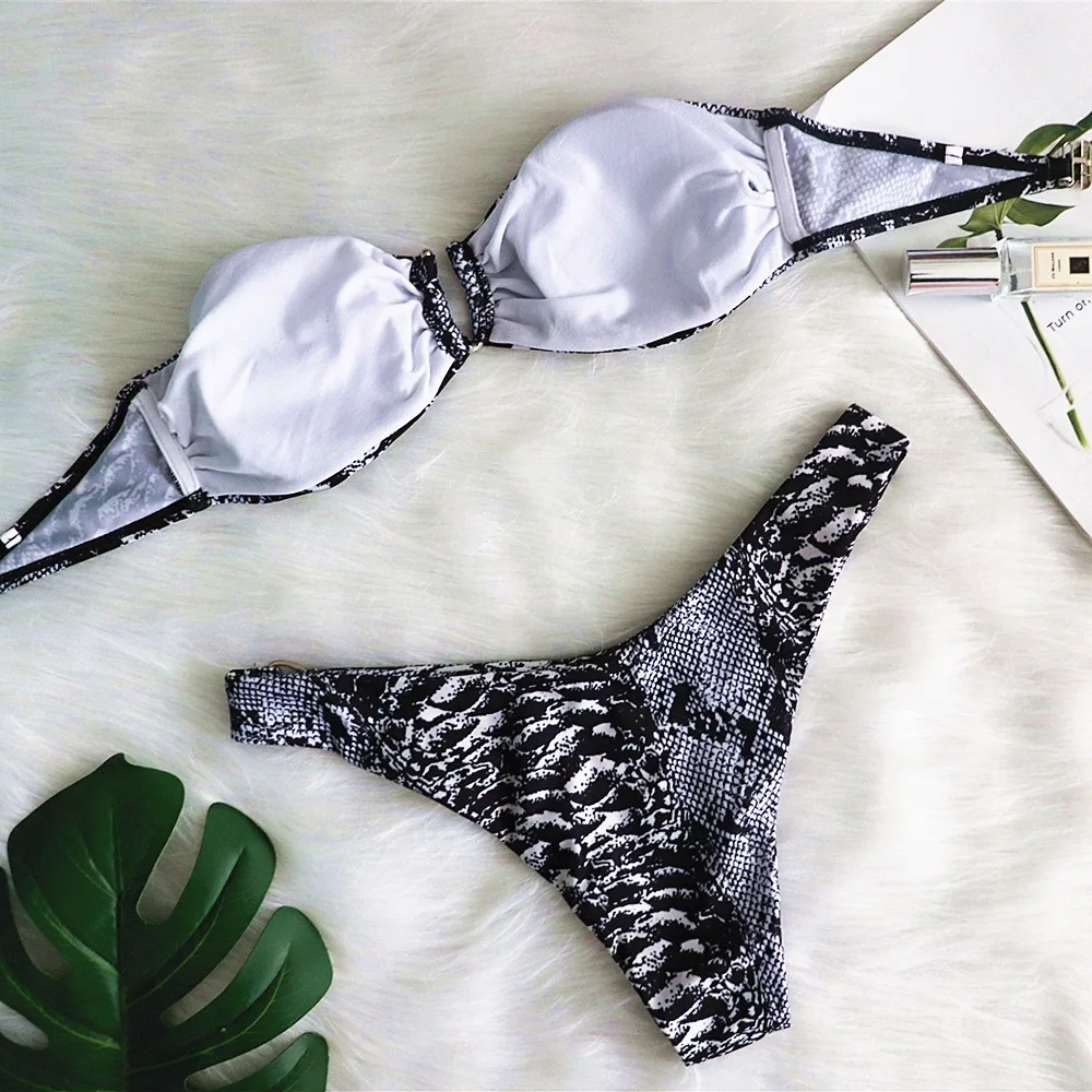 

2021 New Bikini Snake Print Bikini Sexy Tube Top Low Waist Swimwear Swimsuit