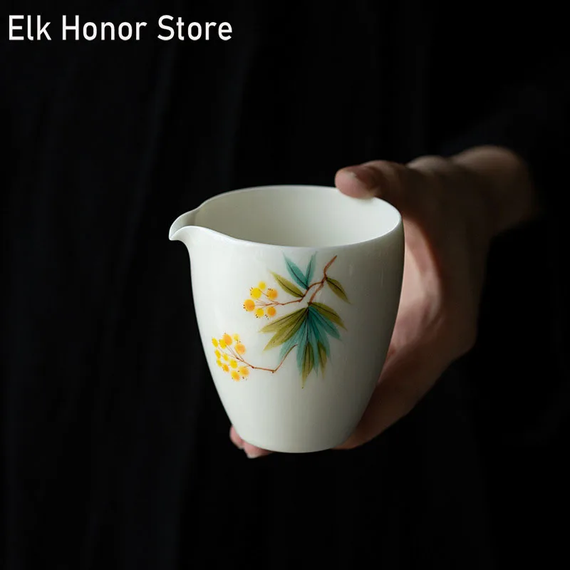 

300ml Pure Hand-painted Loquat Tea Pitcher White Porcelain Justice Cup Household Ceramic Japanese Kung Fu Tea Maker Chahai Tools