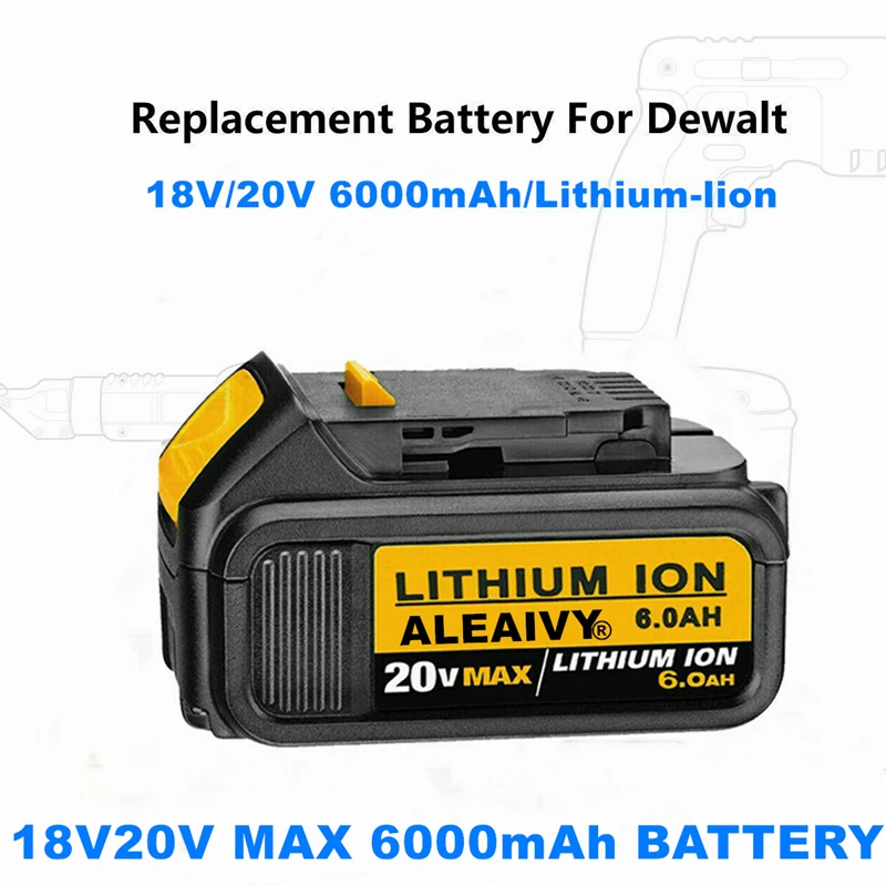 

Aleaivy Original20v 6.0Ah MAX XR Battery Power Tool Replacement For DeWalt DCB184 DCB181 DCB182 DCB200 20V 5A 18Volt 20V Battery