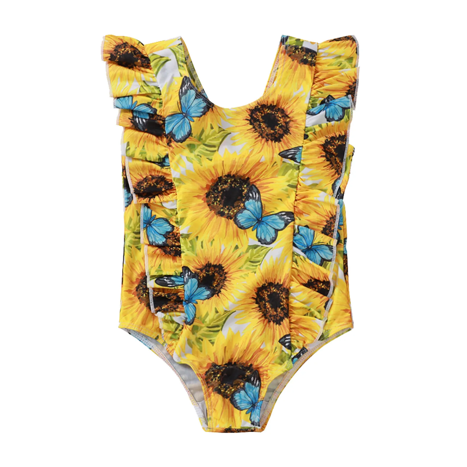 

Summer Ocean Toddler Childen Baby Girls Floral Bikini Sleeveless Frill Halter Sunflower Flower Print One-Piece Swimsuit Swimsuit