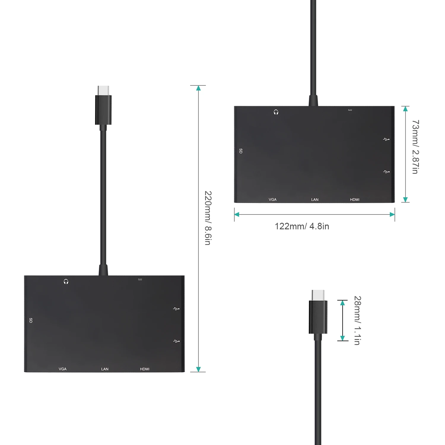 Кабель с разъемом USB типа C 3 1 концентратор HDMI 4K VGA RJ45 Ethernet 0 SD Card Reader 5 мм аудио PD