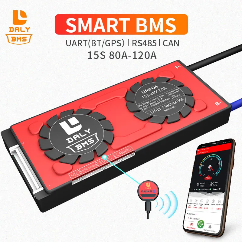Smart BMS 15S LiFePO4 48V Bluetooth APP 80A 100A 120A 485 к USB устройству + CAN NTC UART togther литиевые батареи 3 2
