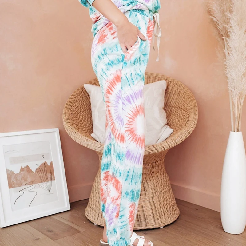 Женский топ с принтом Tie-Dye и повседневные штаны комплект из 2 предметов для женщин