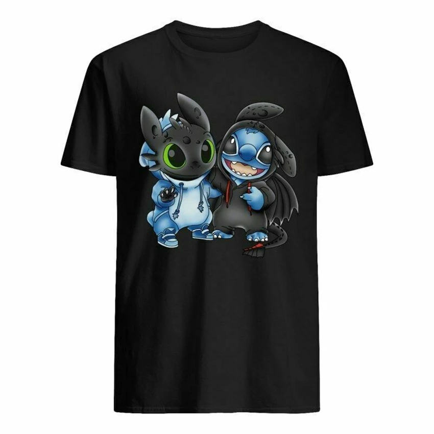Стежка и Беззубик мы друзья футболка черный хлопок Мужчины Loose свободный размер