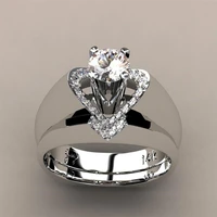 unique female crystal white wedding ring set luxury silver color heart engagement rings vintage bridal wedding rings for women
