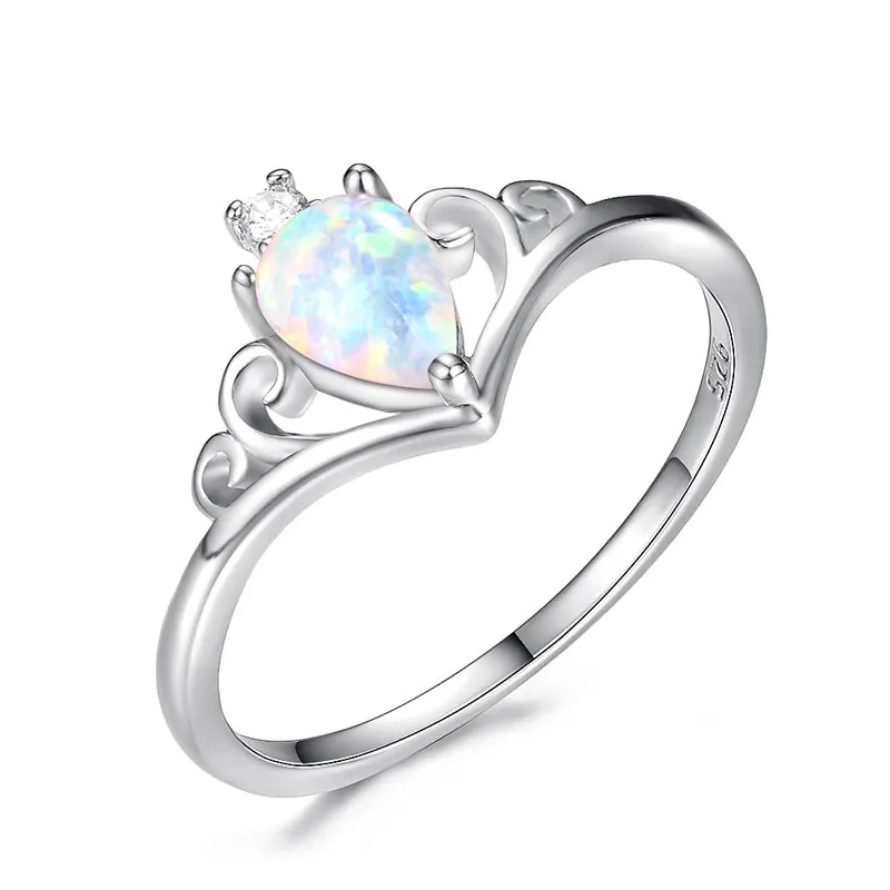 Bague Ringen женское серебро 925 ювелирные изделия капли воды из опала Корона драгоценный камень кольцо Свадьба Помолвка подарок на день Святого Валентина - Цвет камня: white