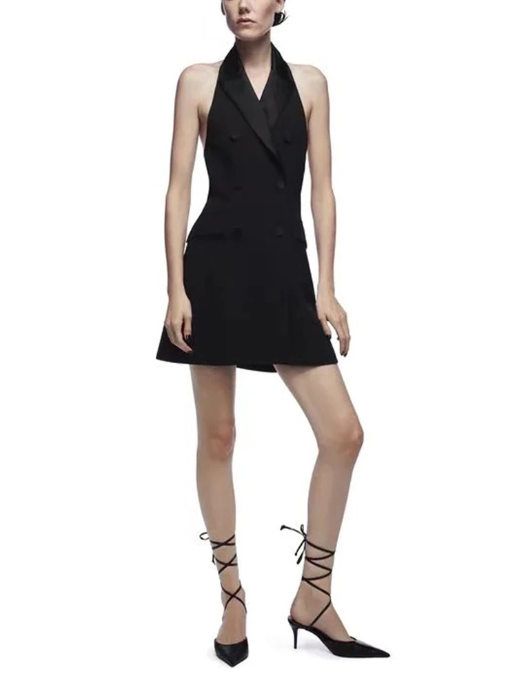 

Женское платье с лямкой на шее ZA, двубортное платье-майка с лямкой на шее, Осень-зима