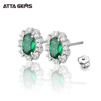 attagems 100 925 sterling silver rhodium plating oval cutting emerald moissanite diamonds gemstone stud earrings fine jewelry