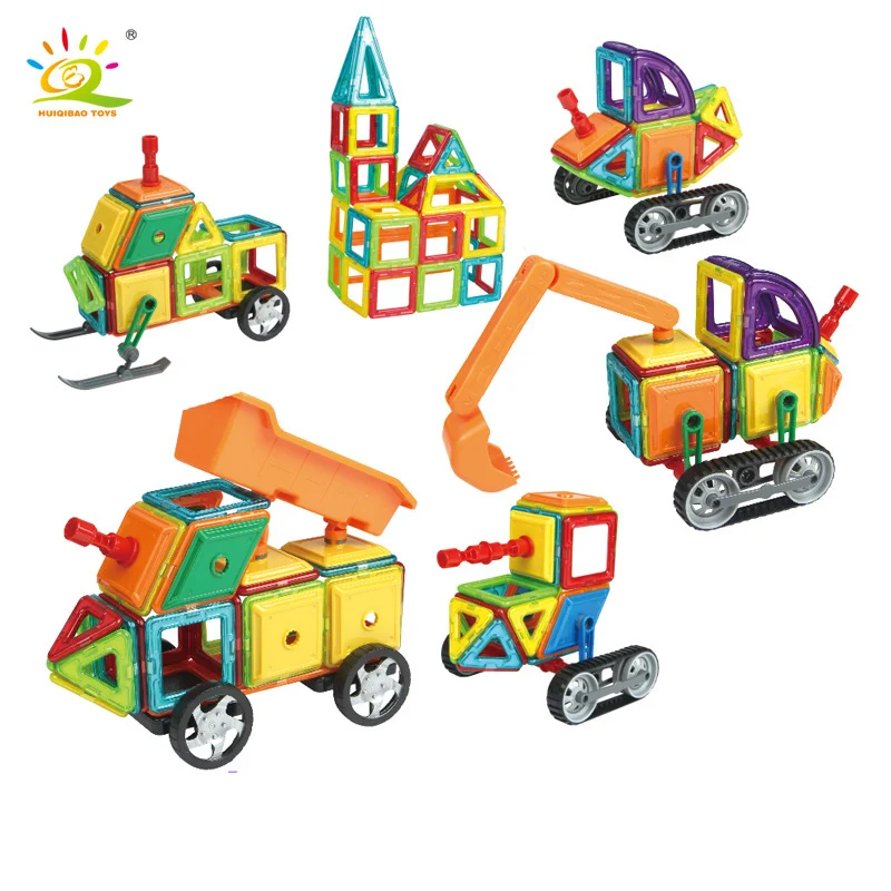 

162pcs Standard Size Magnetic Engineering Vehicle Construction Building Blocks DIY 3D Bricks Children Educational Toys for Kids