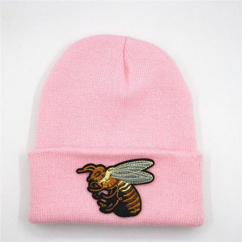 

2020 Cotton Bee Embroidery Thicken Knitted Hat Winter Warm Hat Skullies Cap Beanie Hat for Men and Women 28