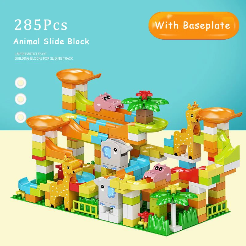 

108-285Pcs Big Size DIY Animal Marble Race Run Maze Ball Track Building Blocks Funnel Slide Assemble Bricks Toys