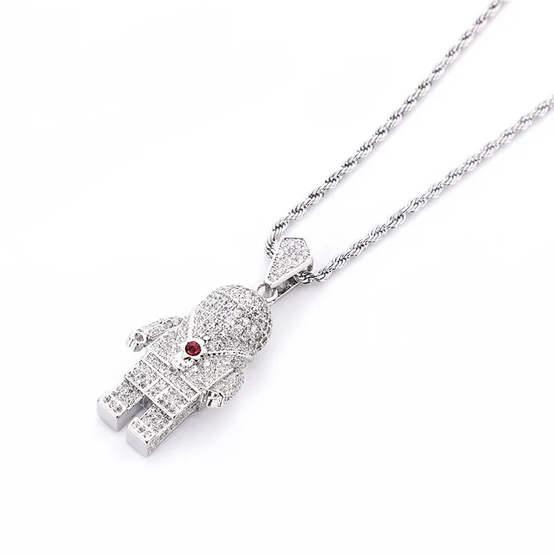 

Fashion Hip Hop Necklace Gold Rhinestone Robot Pendant Zircon Luxury Trendy Rock Couple Men&Women High Quality Gift Jewelry
