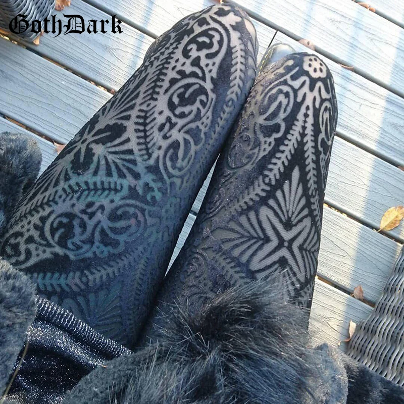 

Goth Dark Flocking Mall Gothic Vintage Casual Tight Pants Women Grunge Punk Retro Bodycon Pencil Trousers High Waist Streetwear