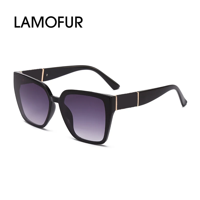 

LAMOFUR Brand Big Square Sunglasses Men Personalized Leather-Wrapped Temples Luxury Cat Eyes Sunglasses for Women UV400 2803