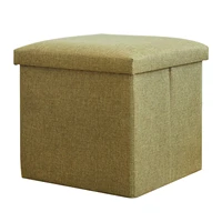 linen home office multifunctional pouffe cube shape strong load capacity foldable practical storage box folding stool seat