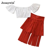 josaywin baby clothes children suits kids girls 2 pieces sets short sleeve top tassels skirt summer cute girl baby clothes sets