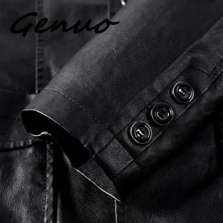 Genuo мужской пиджак и куртки приталенная кожаная куртка модные черные