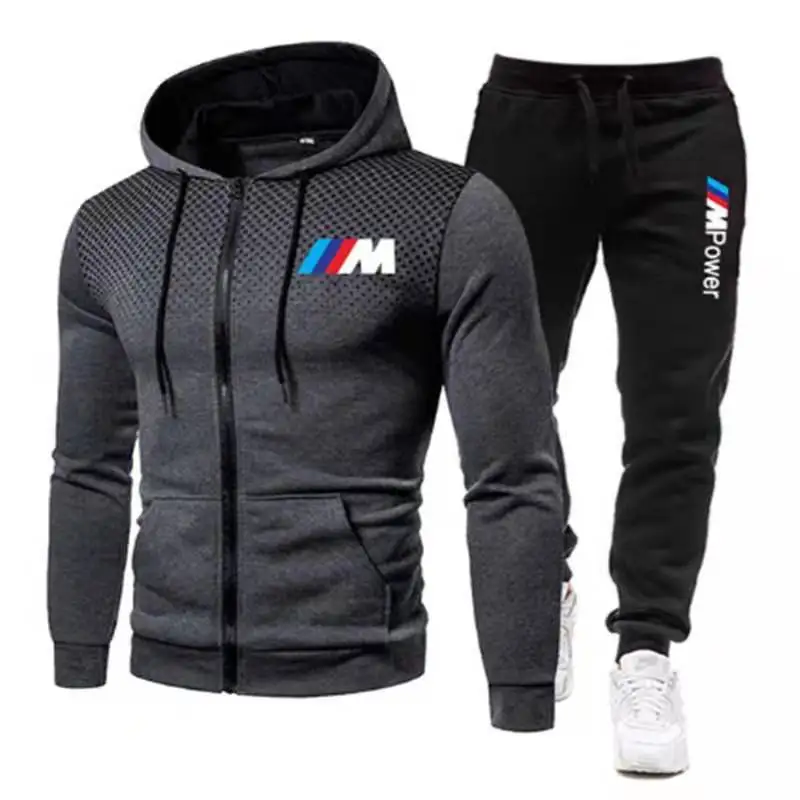 

Fall/winter Men's Korean Casual Coat Pants Casual Long Sleeve Hooded Suit Zipper Shirt Suit Customizable LOGO Pant Closure Type