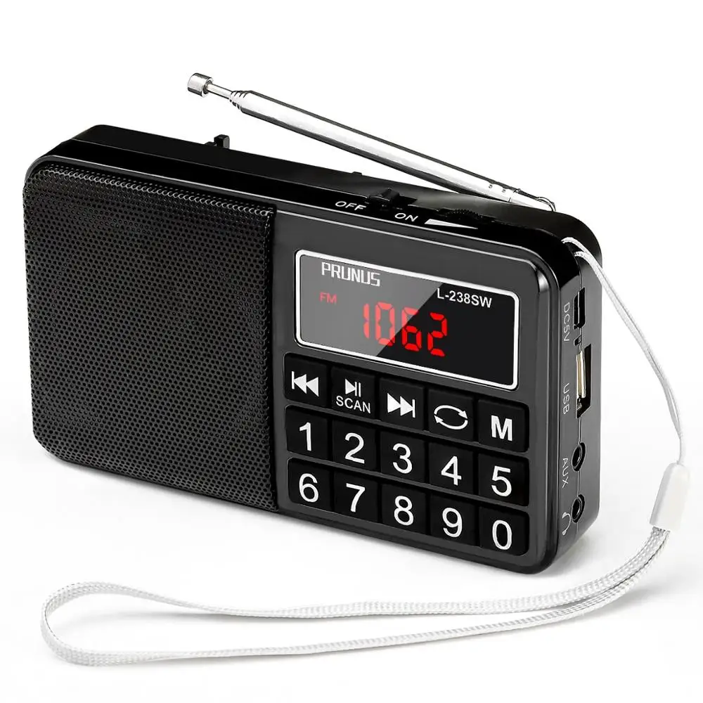 Black PRUNUS L-238 мини fm-радио Портативный радиоприемник с динамиком USB зарядка радио Поддержка FM/AM/AUX/TF карта аварийный фонарик - Цвет: Black