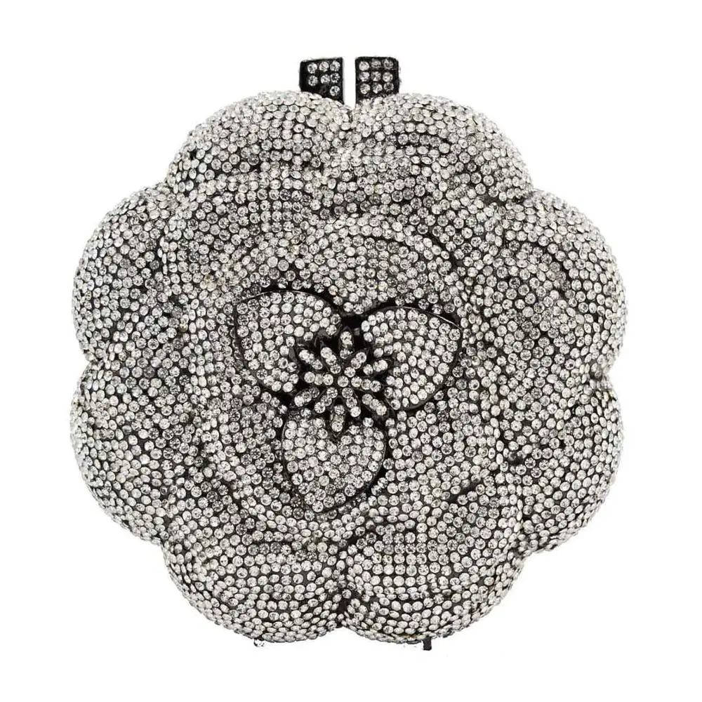 Black Silver Цветочный Дизайн Зеленый Кристалл вечерние сумки женские вечерние портмоне клатч Выпускной, свадьба, свадебные сумки SC603 - Цвет: Black Silver