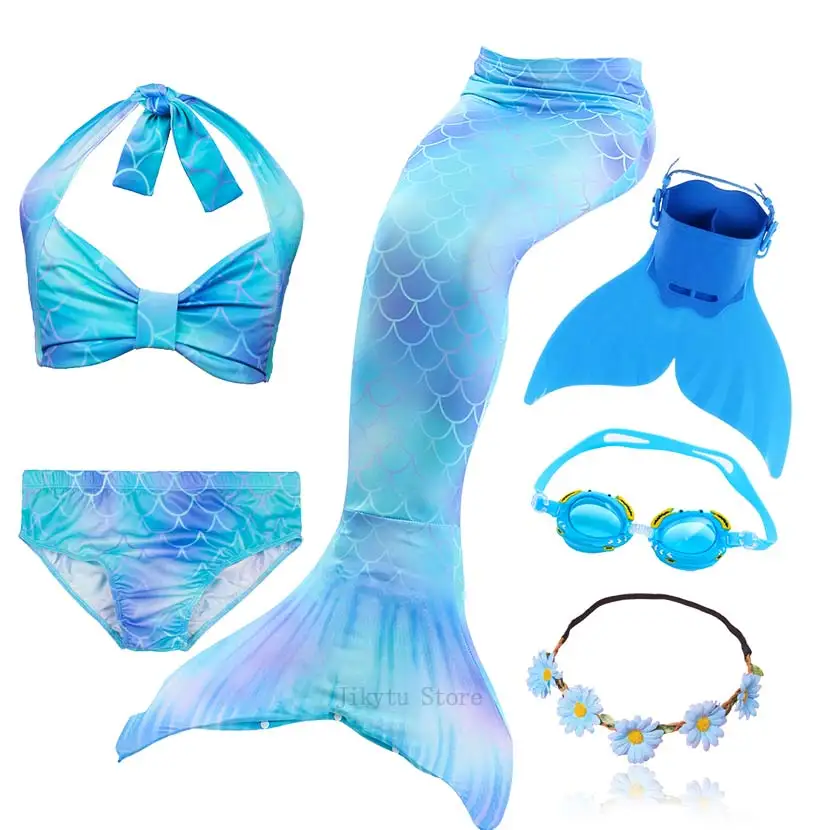 Kids Swimming Mermaid Tail Bikini Set can add with Monofin Flipper Ariel Costumes Cosplay Swimsuit Bathing Suit for Girls