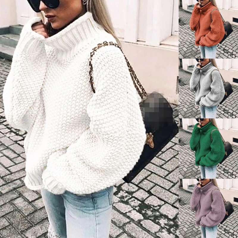 Женский осенний свитер летучая мышь с длинным рукавом водолазка однотонный