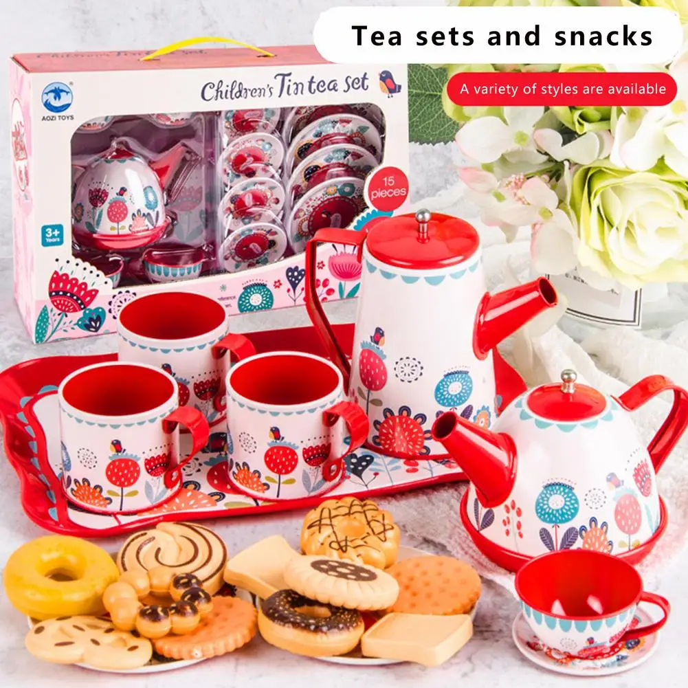 

1 Set Teapot Teacup British Style Afternoon Tea Tinplate Toys Kids Kitchen Kids Tea Set Toys Pretend Play Toys For Girls Toys