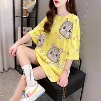 plus size women clothing summer 2021 korean style fashion print t shirt ladies casual loose top tees tunics robe