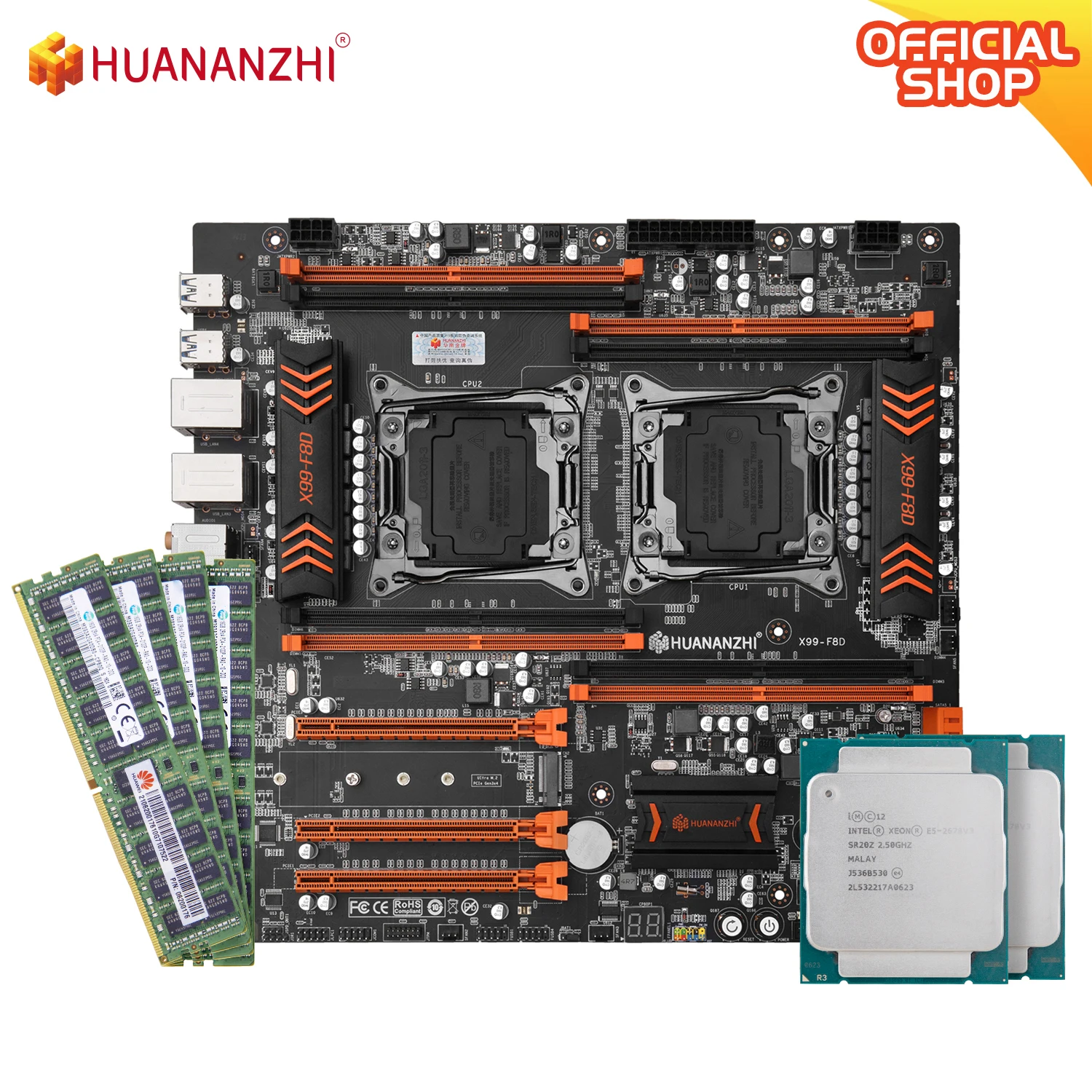 huananzhi x99 f8d x99 motherboard intel dual with intel xeon e5 2678 v32 with 416gb ddr4 recc memory combo kit nvme usb 3 0 free global shipping