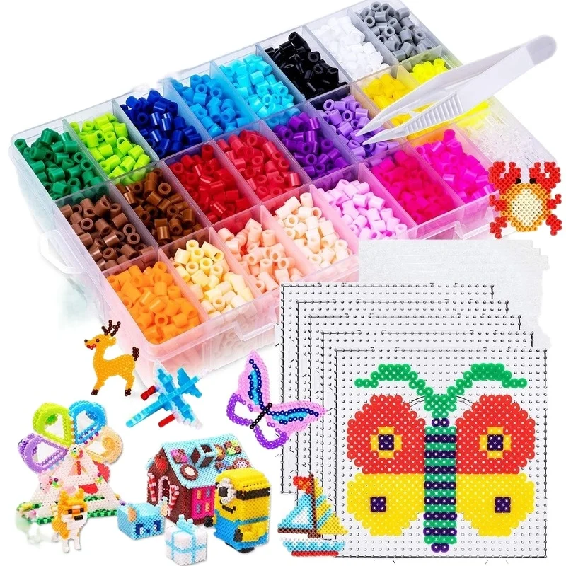 

JINLETONG 5000Pcs Fuse Beads 5mm Kits Including 5 Large hama beads pegboards with perler Boards, 5 Tweezers and 5 Ironing Papers